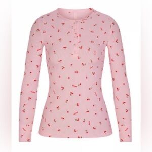 Like new SKIMS Soft Lounge Cherry Print Henley size Large RARE